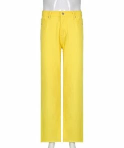 Shop Lena Jade Yellow High Waisted Jeans Pants