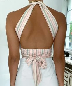 Shop Lena Jade Halter Tops Stripped Halter Top