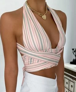 Shop Lena Jade Halter Tops Stripped Halter Top