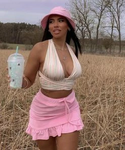 Shop Lena Jade Halter Tops Stripped Halter Top