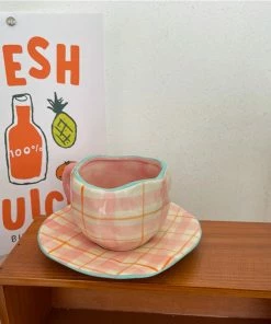 Shop Lena Jade Pink Plaid Coffee Cup Set Aesthetic Cups