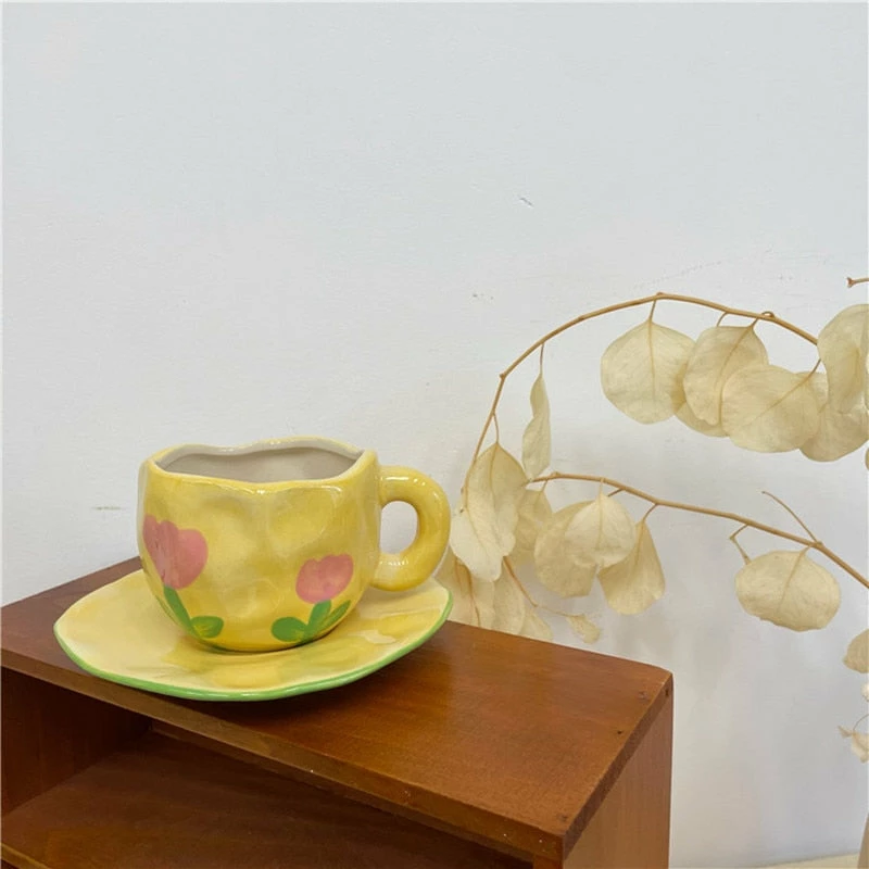 Shop Lena Jade Yellow Floral Coffee Cup Set Aesthetic Cups 4 Shop Lena Jade Yellow Floral Coffee Cup Set Aesthetic Cups