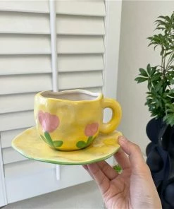 Shop Lena Jade Yellow Floral Coffee Cup Set Aesthetic Cups