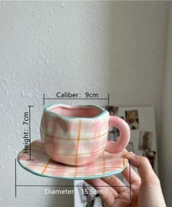 Shop Lena Jade Pink Plaid Coffee Cup Set Aesthetic Cups