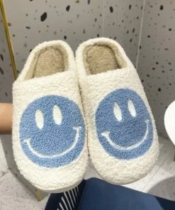 Shop Lena Jade Blue Smiley Fluffy Slippers Shoes