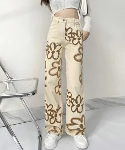 Shop Lena Jade Cream Floral Jeans Pants