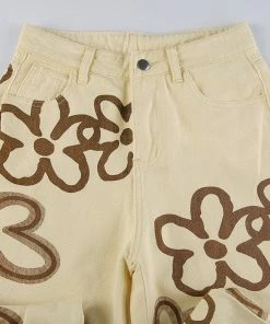 Shop Lena Jade Cream Floral Jeans Pants