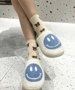 Shop Lena Jade Blue Smiley Fluffy Slippers Shoes