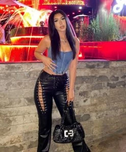 Shop Lena Jade Black Lace Up Faux Leather Pants