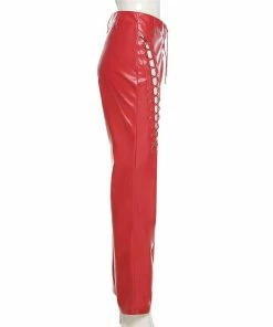 Shop Lena Jade Red Lace Up Faux Leather Pants
