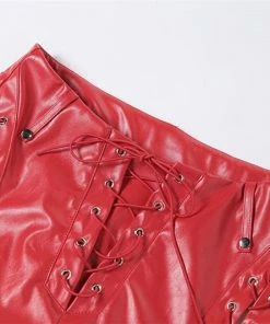 Shop Lena Jade Red Lace Up Faux Leather Pants