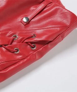 Shop Lena Jade Red Lace Up Faux Leather Pants