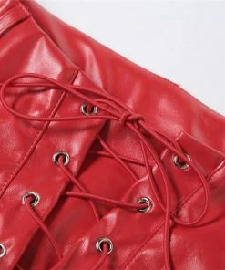 Shop Lena Jade Red Lace Up Faux Leather Pants