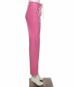 Shop Lena Jade Pink Lace Up Faux Leather Pants