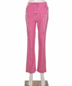 Shop Lena Jade Pink Lace Up Faux Leather Pants