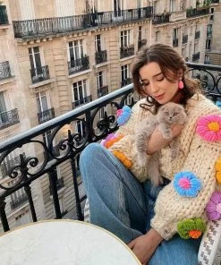 Shop Lena Jade Y2K White Flower Hand Knitted Cardigan Sweater