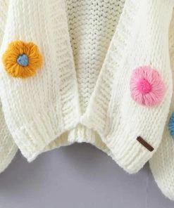 Shop Lena Jade Y2K White Flower Hand Knitted Cardigan Sweater