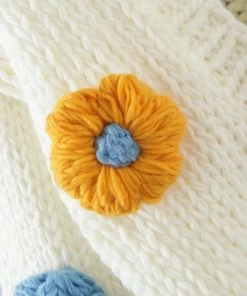 Shop Lena Jade Y2K White Flower Hand Knitted Cardigan Sweater