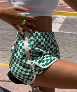 Shop Lena Jade Summer Essentials OG Green Checkerboard Shorts