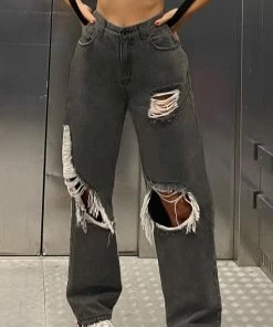 Shop Lena Jade Pants Ripped Knee Black Denim Jeans