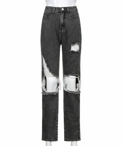 Shop Lena Jade Pants Ripped Knee Black Denim Jeans