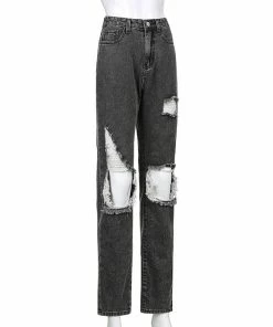 Shop Lena Jade Pants Ripped Knee Black Denim Jeans
