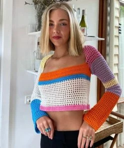 Shop Lena Jade Summer Essentials Orange Katie Crop Sweater