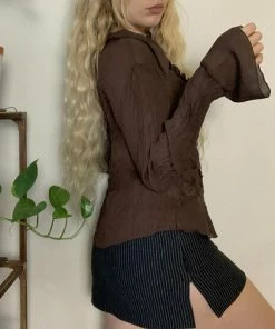 Shop Lena Jade Brown Long Sleeve Button Down