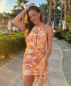 Shop Lena Jade Pink Devie Halter Dress Halter Tops